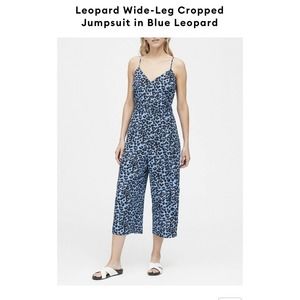 Women's NWT Banana Republic Blue Animal print wide leg cropped jumpsuit size 4